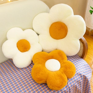 Cute sunflower plush cushions in soft faux rabbit fur for chairs and home decor