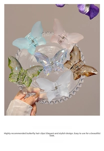 Detailed collection of crystal butterfly hair claws in various matte and glossy colors
