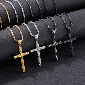 Collana Con Ciondolo A Croce Da Uomo Acciaio Inossidabile 316L Catena Veneziana Texture Spazzolata Gioielli Punk Streetwear