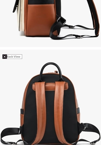 Rear view and side detail of travel backpack with breathable mesh and leather straps