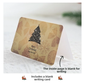 Close-up of a festive 3D Christmas card with gold vintage cover on knit background