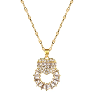 Luxurious gold heart and circular rhinestone pendant necklace with sparkling zircons