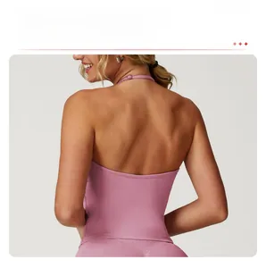 Detailed back view of seamless yoga tank top showing adjustable straps and open back cutout