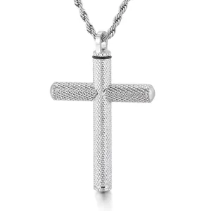 Collier Urne De Crémation En Acier Inoxydable Moleté Pour Cendres Pendentif Commémoratif Bijoux Pour Hommes Cadeau Religieux