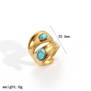 Detail of vintage gold stainless steel ring with turquoise stones showing 20.5mm width