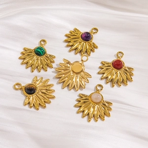 Bohemian sunburst pendants with colorful natural stones in gold stainless steel finish