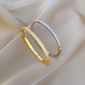 Titanium Steel Zircon Bangle Geometric Pattern Minimalist Stainless Steel Bracelet For Women Luxury Jewelry