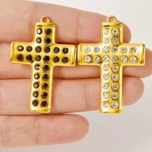 304 stainless steel cross pendants with black and clear rhinestones on fingertips