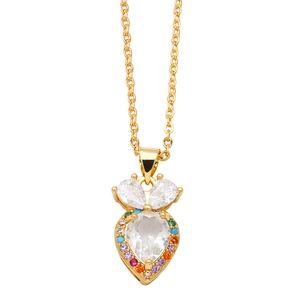 Elegant gold necklace featuring a teardrop pendant with colorful CZ stones and crystals