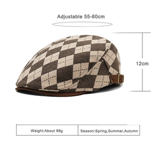 Classic checkered flat cap for men and women with adjustable buckle 55-60cm