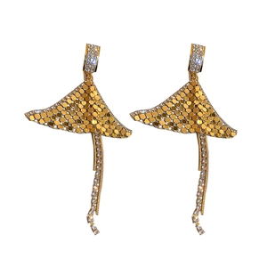 Elegant gold fishtail earrings with sparkling rhinestones and long tassel fringe chains