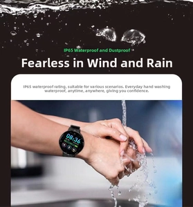 Detail of IP67 waterproof smart watch being worn while washing hands with water splashes