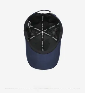 Inside view of quick-dry mesh baseball cap showing reinforced seams and breathable holes