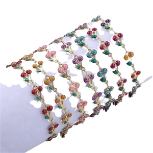 DIY colorful cherry charms bracelet with 18k gold plating and glitter enamel finish