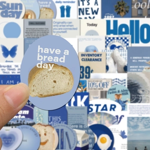 Round blue vintage bread sticker with 'have a bread day' quote for DIY scrapbooking