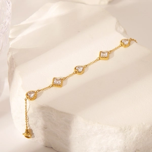 18K gold plated titanium bracelet with geometric heart and square zirconia stones