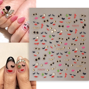 3D Embossed Nail Art Stickers Lips High Heels Sunglasses Fashion Gold Stamping Waterproof Decals For Women
