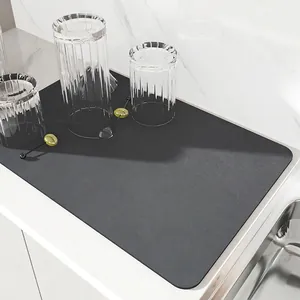 Dish Drying Mat Kitchen Countertop Absorbent Diatom Mud Rubber Non-Slip Fast Drying Heat Resistant Placemat Minimalist