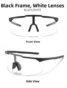 Front and side view of black half-frame cycling glasses with clear protective lenses