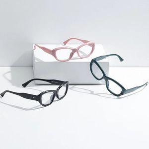 Chic cat-eye anti-blue light glasses frames in black, pink, and green colors