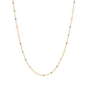 Rainbow rainbow beaded titanium steel necklace with 18K gold plating on white background