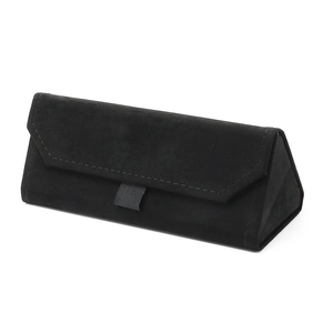 Foldable black triangle sunglasses case made of premium suede with a minimalist design