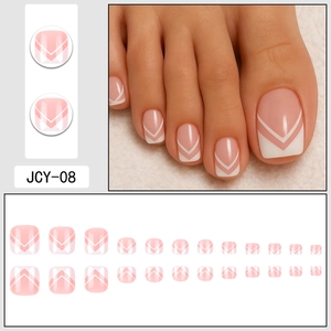 Ensemble de faux ongles de pieds roses à motifs en V de tailles différentes