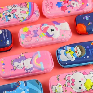 3D Pencil Case EVA Shockproof Hard Shell Large Capacity Double Layer Waterproof Cartoon Unicorn Astronaut For Kids Students