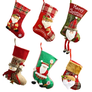 Set of 6 festive Christmas stockings with 3D Santa and Snowman dolls on white background