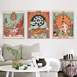 Bohemian Tarot Wall Tapestries Vintage Sun Moon Star Polyester Cotton Hanging Cloth With Tassels Home Decor