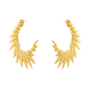 Elegant gold wing-shaped stainless steel earrings with radiating textured metal finish
