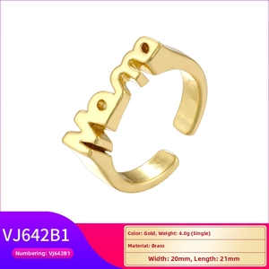 Vue détaillée de la bague mama en laiton doré avec anneau ajustable et dimensions