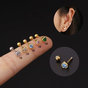 Heart Cubic Zirconia Piercing Earrings Stainless Steel Earring Post Screw Back Ball Copper Milgrain Tiny Studs