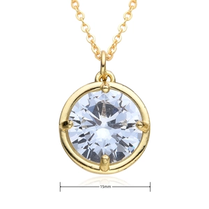 Detailed view of a 15mm round cubic zirconia pendant necklace with a gold-plated setting