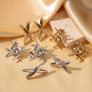 Luxurious cross and geometric sphere stud earrings set in gold and silver steel
