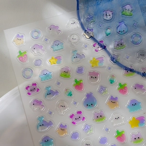 3D ocean theme nail art stickers featuring embossed sharks and whales with jelly texture