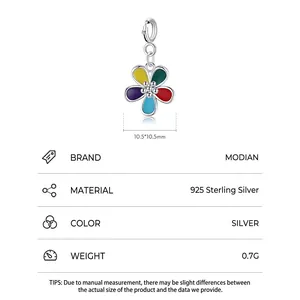 925 Sterling Silver colorful enamel flower pendant with 10.5mm five-petal floral design