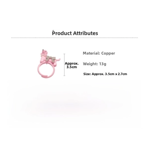 Detailed specs of pink puppy ring with zircon bow and pearl collar, size 3.5x2.7cm