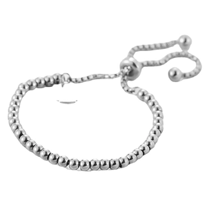 Minimalist 18K gold stainless steel adjustable bead bracelet with round tag pendant