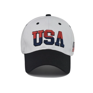 Close-up of USA embroidery and stitched flag on the cotton baseball cap