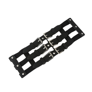 Punk style black faux leather waist corset with triple silver buckles and metal rivets