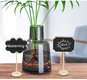 Detailed view of cloud-shaped wooden mini chalkboards with round base for plant labels