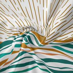 Close-up of abstract bohemian sun tapestry fabric with soft texture and vibrant patterns