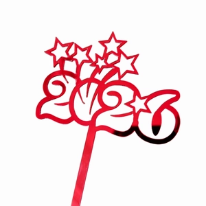 Glossy red acrylic 2026 cake topper with stars for New Year party decoration