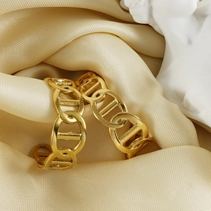 18K gold plated stainless steel chain link earrings on gold silk background