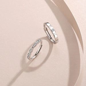 Matching S925 sterling silver sugar cube rings for couples with adjustable open band style