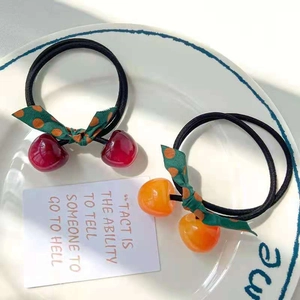Cute cherry bow hair ties set with high elastic rubber bands and acrylic charms