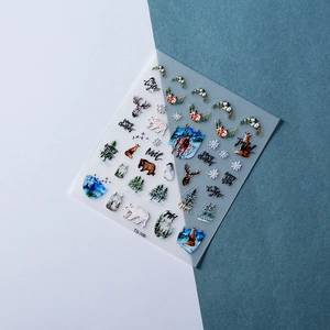 Close-up of 5D embossed Christmas nail stickers featuring polar bears and reindeer TS-166