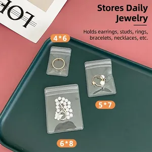 Set of clear PVC jewelry storage bags for rings and earrings in multiple sizes