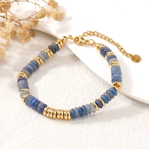 Natural kyanite bead bracelet with 14K gold-plated accents and S.Steel lobster clasp